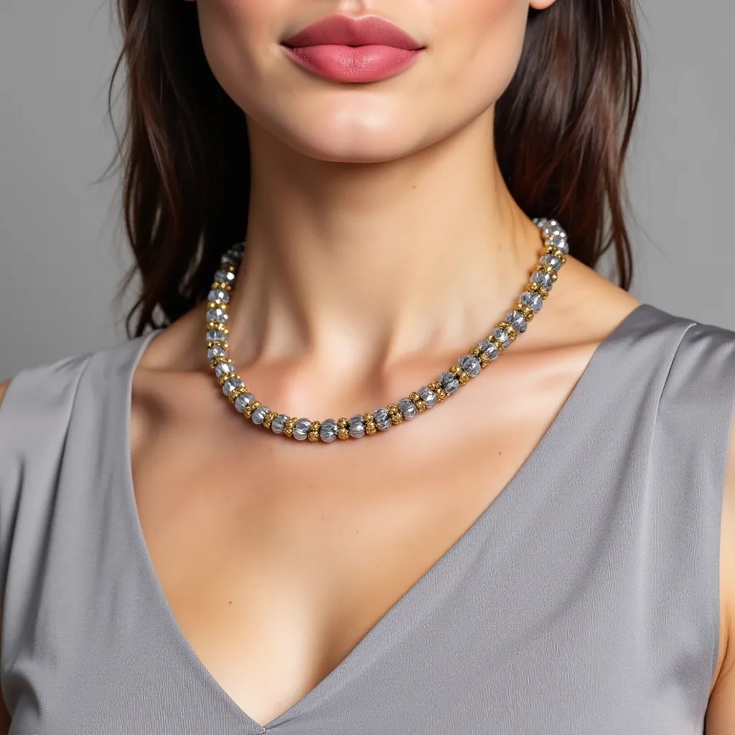 Two Tone Pallina Bead Necklace in 14K Gold