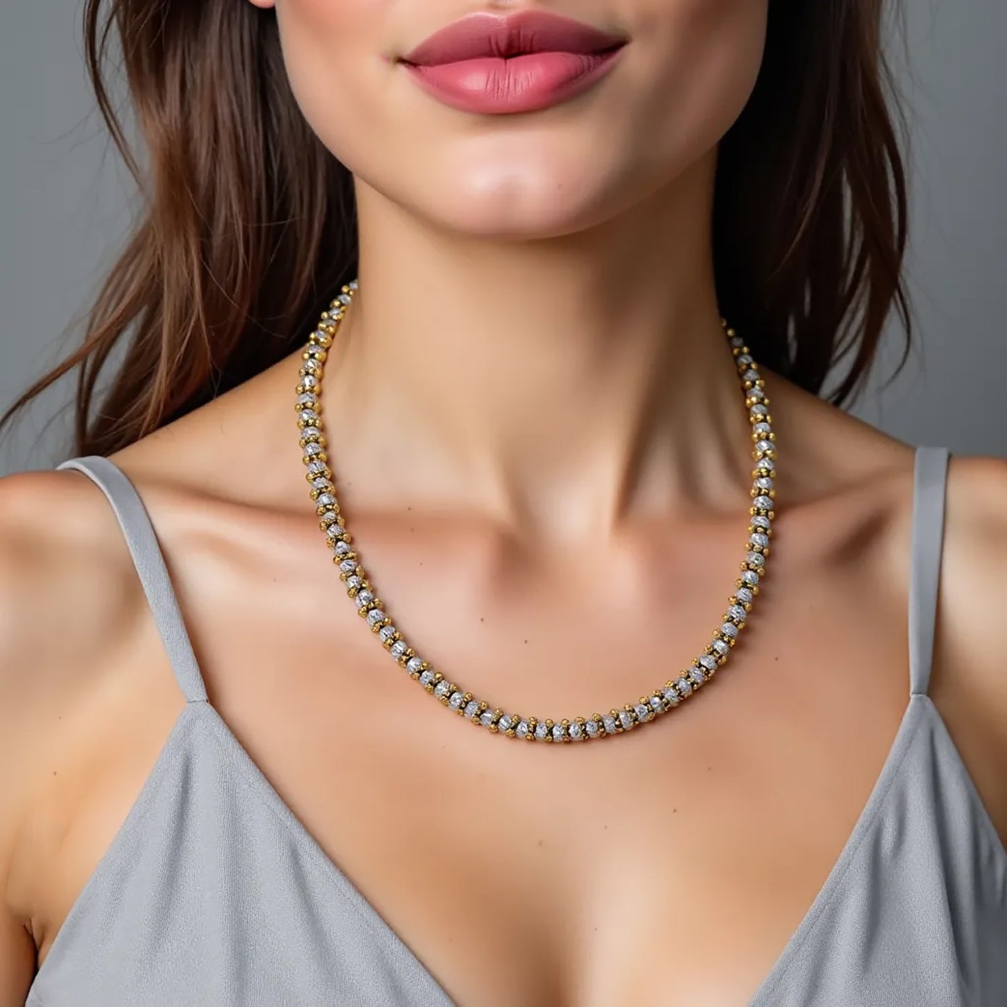 Two Tone Pallina Bead Necklace in 14K Gold
