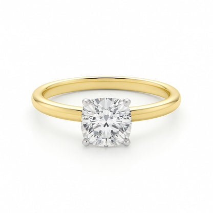 1 Carat Cushion Lab Grown IGI G/VS1 Diamond Solitaire Ring in 10K Yellow Gold