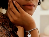 Sterling Silver Rhodium Plated Rolo Chain Bracelet with a Heart Charm (6.00 mm)