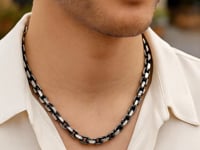 Sterling Silver Gunmetal Finish Oval Link Necklace